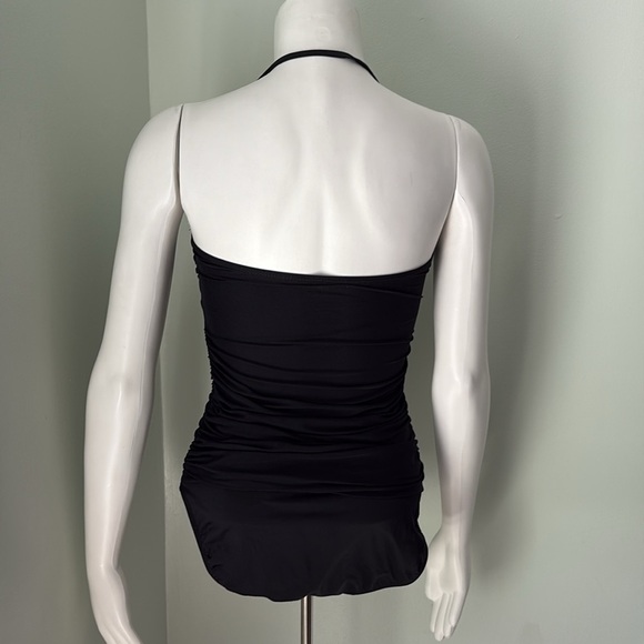 Ralph Lauren Black Ruched Mesh Strapless Halter One Piece Swimsuit size 6 - Picture 5 of 7